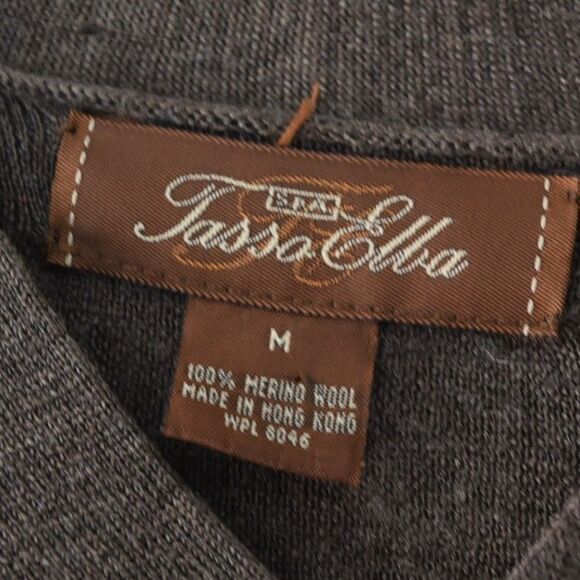 Tasso Elba Brown Merino Wool Sweater Size M V-Neck Minimalist Preppy Classic - Picture 7 of 7